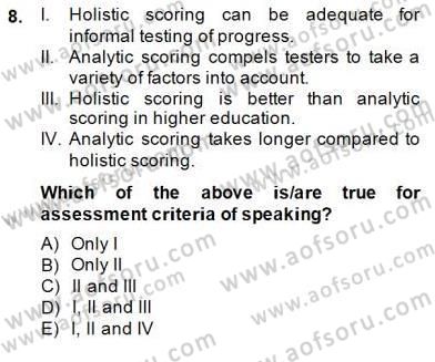 Konuşma Ve Yazma Öğretimi Dersi 2014 - 2015 Yılı (Vize) Ara Sınavı 8. Soru