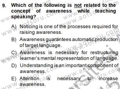 Konuşma Ve Yazma Öğretimi Dersi 2014 - 2015 Yılı (Vize) Ara Sınavı 9. Soru