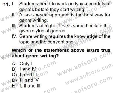 Konuşma Ve Yazma Öğretimi Dersi 2014 - 2015 Yılı (Final) Dönem Sonu Sınavı 11. Soru