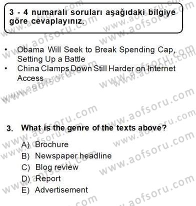 Konuşma Ve Yazma Öğretimi Dersi 2014 - 2015 Yılı (Final) Dönem Sonu Sınavı 3. Soru