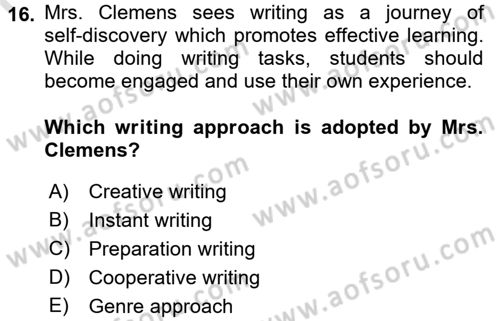 Konuşma Ve Yazma Öğretimi Dersi 2015 - 2016 Yılı (Final) Dönem Sonu Sınavı 16. Soru