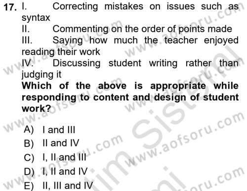 Konuşma Ve Yazma Öğretimi Dersi 2015 - 2016 Yılı (Final) Dönem Sonu Sınavı 17. Soru