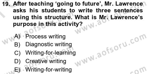 Konuşma Ve Yazma Öğretimi Dersi 2015 - 2016 Yılı (Final) Dönem Sonu Sınavı 19. Soru