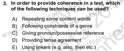 Konuşma Ve Yazma Öğretimi Dersi 2015 - 2016 Yılı (Final) Dönem Sonu Sınavı 3. Soru