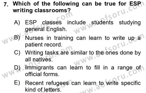 Konuşma Ve Yazma Öğretimi Dersi 2015 - 2016 Yılı (Final) Dönem Sonu Sınavı 7. Soru