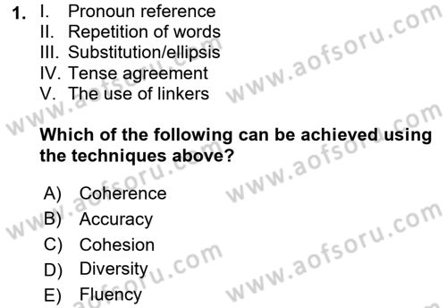 Konuşma Ve Yazma Öğretimi Dersi 2016 - 2017 Yılı (Final) Dönem Sonu Sınavı 1. Soru