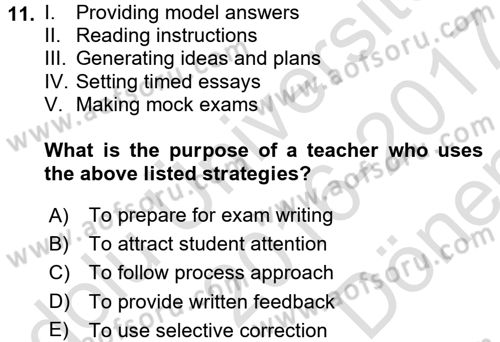 Konuşma Ve Yazma Öğretimi Dersi 2016 - 2017 Yılı (Final) Dönem Sonu Sınavı 11. Soru