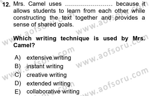Konuşma Ve Yazma Öğretimi Dersi 2016 - 2017 Yılı (Final) Dönem Sonu Sınavı 12. Soru
