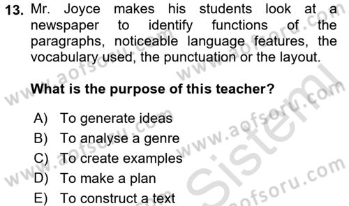 Konuşma Ve Yazma Öğretimi Dersi 2016 - 2017 Yılı (Final) Dönem Sonu Sınavı 13. Soru