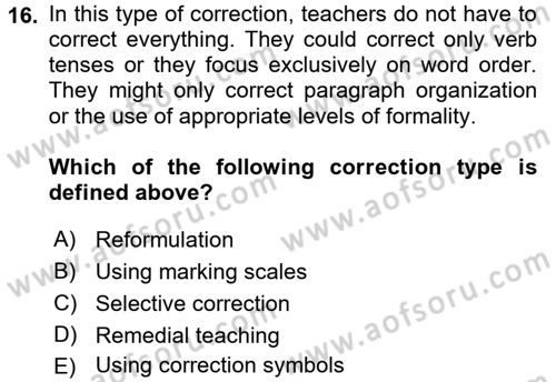 Konuşma Ve Yazma Öğretimi Dersi 2016 - 2017 Yılı (Final) Dönem Sonu Sınavı 16. Soru