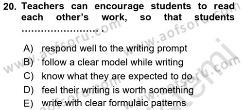 Konuşma Ve Yazma Öğretimi Dersi 2016 - 2017 Yılı (Final) Dönem Sonu Sınavı 20. Soru
