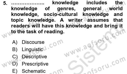 Konuşma Ve Yazma Öğretimi Dersi 2016 - 2017 Yılı (Final) Dönem Sonu Sınavı 5. Soru