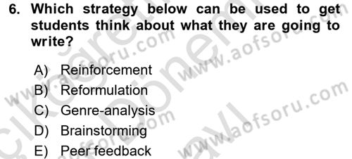 Konuşma Ve Yazma Öğretimi Dersi 2016 - 2017 Yılı (Final) Dönem Sonu Sınavı 6. Soru
