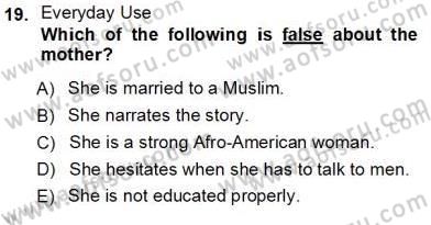 İngiliz/Amerikan Edebiyatı 1 Dersi Ara Sınavı Deneme Sınav Soruları 19. Soru