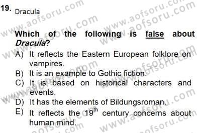 İngiliz/Amerikan Edebiyatı 1 Dersi 2012 - 2013 Yılı (Final) Dönem Sonu Sınavı 19. Soru