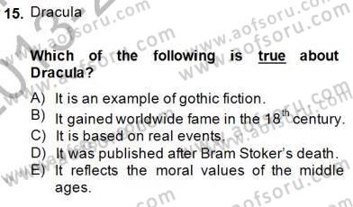 İngiliz/Amerikan Edebiyatı 1 Dersi 2013 - 2014 Yılı (Final) Dönem Sonu Sınavı 15. Soru