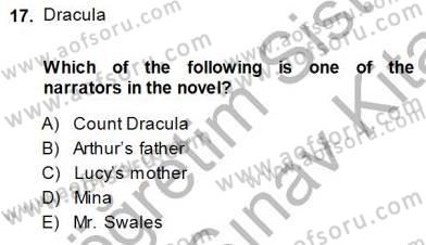 İngiliz/Amerikan Edebiyatı 1 Dersi 2013 - 2014 Yılı (Final) Dönem Sonu Sınav Soruları 17. Soru