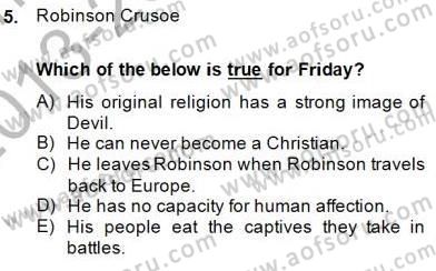 İngiliz/Amerikan Edebiyatı 1 Dersi 2013 - 2014 Yılı (Final) Dönem Sonu Sınav Soruları 5. Soru