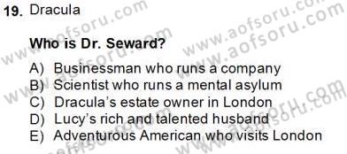 İngiliz/Amerikan Edebiyatı 1 Dersi 2013 - 2014 Yılı Tek Ders Sınav Soruları 19. Soru