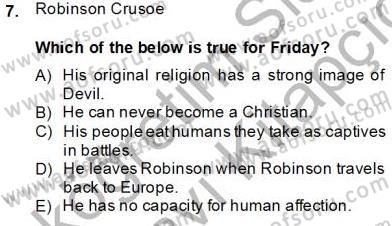 İngiliz/Amerikan Edebiyatı 1 Dersi 2013 - 2014 Yılı Tek Ders Sınav Soruları 7. Soru