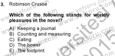 İngiliz/Amerikan Edebiyatı 1 Dersi 2014 - 2015 Yılı (Final) Dönem Sonu Sınavı 3. Soru