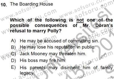 İngiliz/Amerikan Edebiyatı 1 Dersi Ara Sınavı Deneme Sınav Soruları 10. Soru