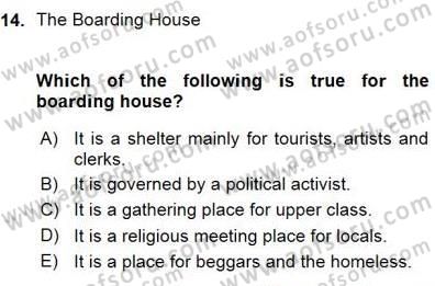 İngiliz/Amerikan Edebiyatı 1 Dersi Ara Sınavı Deneme Sınav Soruları 14. Soru