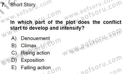 İngiliz/Amerikan Edebiyatı 1 Dersi Ara Sınavı Deneme Sınav Soruları 7. Soru