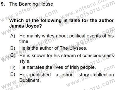 İngiliz/Amerikan Edebiyatı 1 Dersi Ara Sınavı Deneme Sınav Soruları 9. Soru