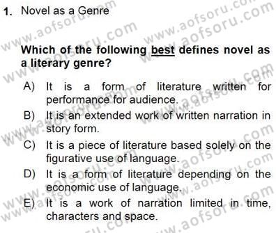 İngiliz/Amerikan Edebiyatı 1 Dersi 2015 - 2016 Yılı (Final) Dönem Sonu Sınav Soruları 1. Soru