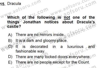 İngiliz/Amerikan Edebiyatı 1 Dersi 2015 - 2016 Yılı (Final) Dönem Sonu Sınav Soruları 15. Soru