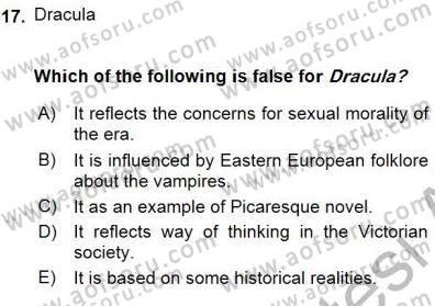 İngiliz/Amerikan Edebiyatı 1 Dersi 2015 - 2016 Yılı (Final) Dönem Sonu Sınav Soruları 17. Soru