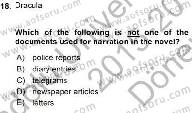 İngiliz/Amerikan Edebiyatı 1 Dersi 2015 - 2016 Yılı (Final) Dönem Sonu Sınav Soruları 18. Soru