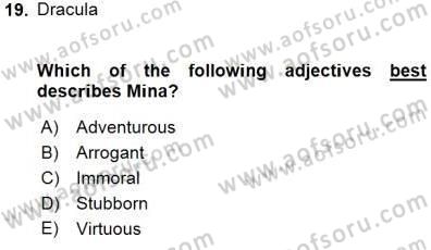 İngiliz/Amerikan Edebiyatı 1 Dersi 2015 - 2016 Yılı (Final) Dönem Sonu Sınav Soruları 19. Soru