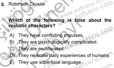 İngiliz/Amerikan Edebiyatı 1 Dersi 2015 - 2016 Yılı (Final) Dönem Sonu Sınav Soruları 5. Soru