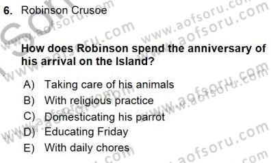 İngiliz/Amerikan Edebiyatı 1 Dersi 2015 - 2016 Yılı (Final) Dönem Sonu Sınav Soruları 6. Soru