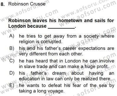 İngiliz/Amerikan Edebiyatı 1 Dersi 2015 - 2016 Yılı (Final) Dönem Sonu Sınav Soruları 8. Soru