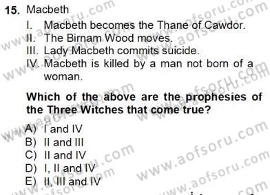 İngiliz/Amerikan Edebiyatı 2 Dersi 2012 - 2013 Yılı (Final) Dönem Sonu Sınav Soruları 15. Soru