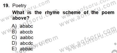 İngiliz/Amerikan Edebiyatı 2 Dersi 2012 - 2013 Yılı (Final) Dönem Sonu Sınav Soruları 19. Soru