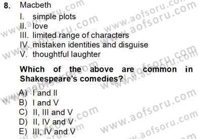 İngiliz/Amerikan Edebiyatı 2 Dersi 2012 - 2013 Yılı (Final) Dönem Sonu Sınav Soruları 8. Soru