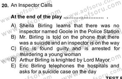 İngiliz/Amerikan Edebiyatı 2 Dersi 2013 - 2014 Yılı (Vize) Ara Sınav Soruları 20. Soru