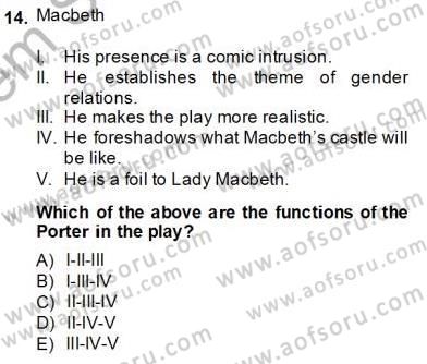 İngiliz/Amerikan Edebiyatı 2 Dersi 2013 - 2014 Yılı (Final) Dönem Sonu Sınav Soruları 14. Soru