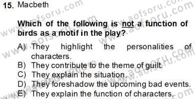 İngiliz/Amerikan Edebiyatı 2 Dersi 2013 - 2014 Yılı (Final) Dönem Sonu Sınav Soruları 15. Soru