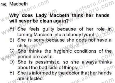 İngiliz/Amerikan Edebiyatı 2 Dersi 2013 - 2014 Yılı (Final) Dönem Sonu Sınav Soruları 16. Soru