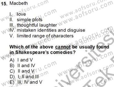 İngiliz/Amerikan Edebiyatı 2 Dersi 2013 - 2014 Yılı Tek Ders Sınav Soruları 15. Soru