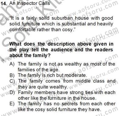 İngiliz/Amerikan Edebiyatı 2 Dersi 2014 - 2015 Yılı (Vize) Ara Sınav Soruları 14. Soru