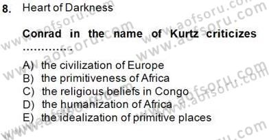 İngiliz/Amerikan Edebiyatı 2 Dersi 2014 - 2015 Yılı (Vize) Ara Sınav Soruları 8. Soru