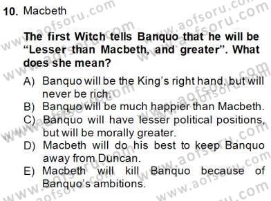İngiliz/Amerikan Edebiyatı 2 Dersi 2014 - 2015 Yılı (Final) Dönem Sonu Sınav Soruları 10. Soru