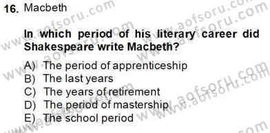 İngiliz/Amerikan Edebiyatı 2 Dersi 2014 - 2015 Yılı (Final) Dönem Sonu Sınav Soruları 16. Soru
