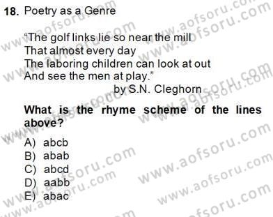 İngiliz/Amerikan Edebiyatı 2 Dersi 2014 - 2015 Yılı (Final) Dönem Sonu Sınav Soruları 18. Soru